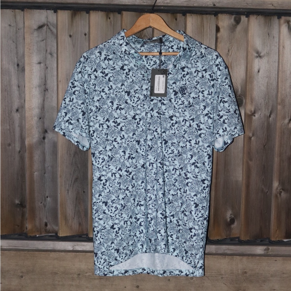G/FORE Light Blue Short-Sleeve Floral Print Shirt
